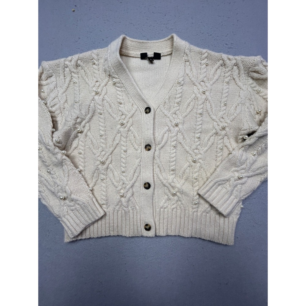 Lulus Cardigan Sweater Poly Acrylic Nylon Wool Cream Pearl Small Womens